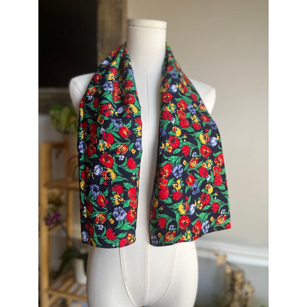 Vintage 90s Tulip Scarf Red and Yellow Tulips Spring Neck Scarf